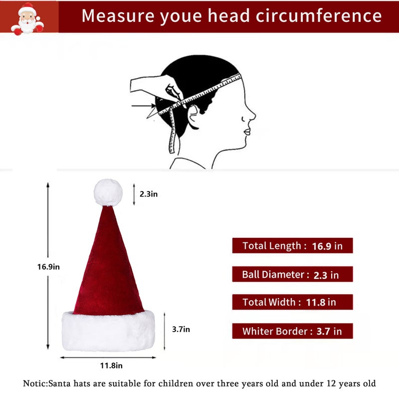 Eoocan Santa Hat  Santa Hat for Kids  Unisex Velvet Comfort Wine Red Christmas Hats Extra Thicken Classic Plush for Christmas New Year Festive Holiday Party Supplies - Image 2
